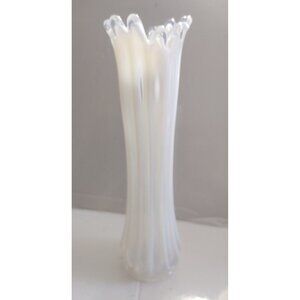 Fostoria Opalescent White Glass HEIRLOOM VASE 10 5/8" Stretch Swung Ribbed